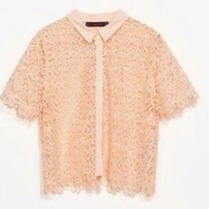 Zara Lace Crop Button-Up Blouse